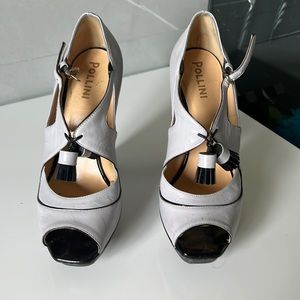 Pollini lilac peep toe wood heel bootie size 37